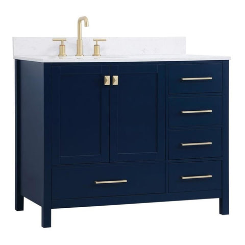 Elegant Decor Irene 42" Solid Wood Single Bathroom Vanity w/Backsplash in Blue