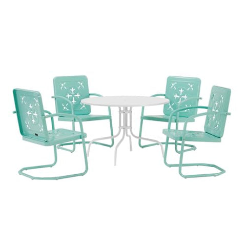 Azalea 5-Piece Round Retro Outdoor Dining Set Aqua Gloss/White Satin - Table & 4 Chairs