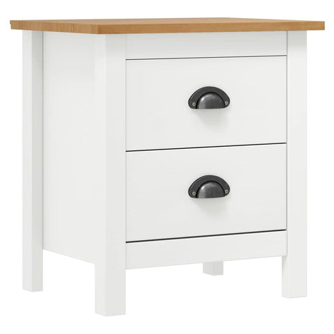 vidaXL Solid Pine Wood Bedside Cabinet - White/Honey Brown, Scandinavian Style Nightstand, 18.1"x13.8"x19.5", Living Room/Bedroom Accent Table with 2 Drawers