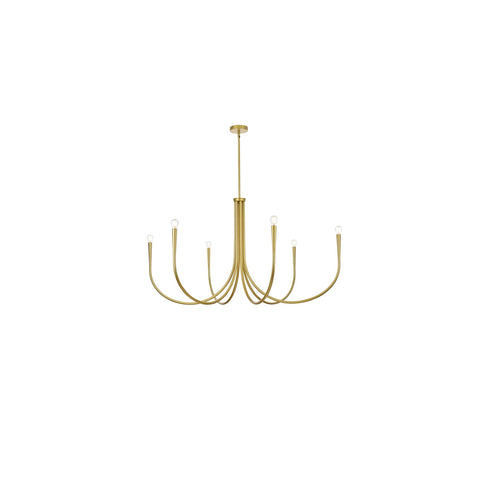 Living District Layne 50" 6-Light Transitional Metal Chandelier in Brass
