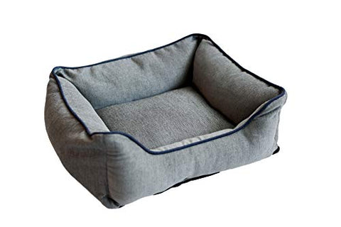 Dog Gone Smart Chenille Lounger Dog Bed, Grey w/Blue Trim, 35"X29" X-Large