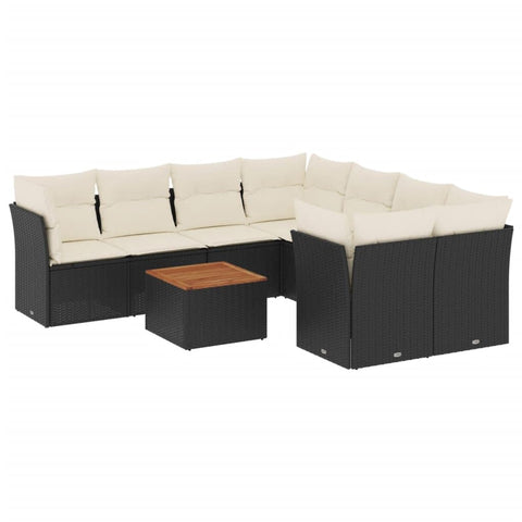 vidaXL Patio Sofa Set with Cushions 9 Piece, Outdoor Conversation Set with Storage, Patio Furniture Set, Modern Style, Black Poly Rattan