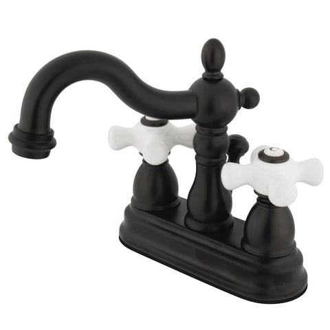 Kingston Brass KB1605PX Heritage 4-Inch Centerset Lavatory Faucet with Porcelain Cross Handle, Oil Rubbed Bronze , Oil-Rubbed Bronze