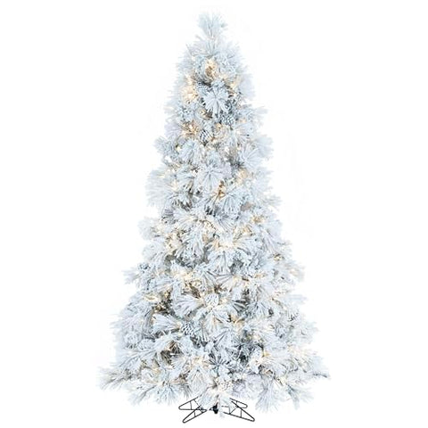 Vickerman 7.5' x 49" Flocked Atka Pine Slim Artificial Prelit Christmas Tree, Warm White Wide Angle Low Voltage 3mm LED Lights, Snow Covered Faux Tree - Seasonal Indoor Home Decor