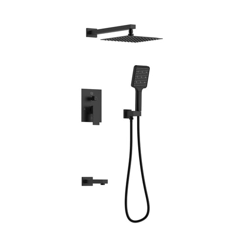 Elegant Lighting Petar Complete Shower and Tub Faucet with Rough-in Valve in Matte Black