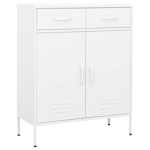 vidaXL White Steel Cabinet- Spacious Indoor Storage Solution with Adjustable Shelf and Extendable Drawers, Suitable for Living Room, Bedroom or Office