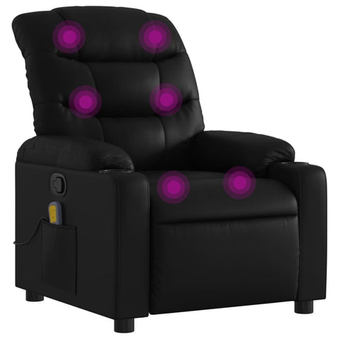 vidaXL Massage Recliner Chair Black Faux Leather - Ergonomic Seating for Home Office - Manual Adjusting Backrest & Footrest with 6-Point Vibration Massage, Cup Holders and Side Pocket - Durable...
