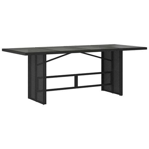 vidaXL Patio Table Black Glass Top - Outdoor/Garden Poly Rattan, 74.8"x31.5"x29.1", Weather- with Powder-Coated Steel Frame