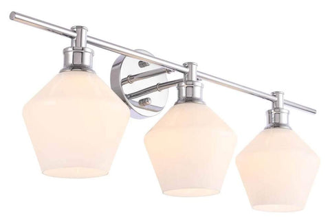 Living District Gene Industrial Mid-Century Modern 3 Light Entryway and Bathroom Wall Sconce in Chrome and Frosted White Glass