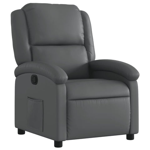 vidaXL Gray Faux Leather Manual Recliner Chair - Wingback Reclining Armchair for Elderly with Side Pocket and Padded Support