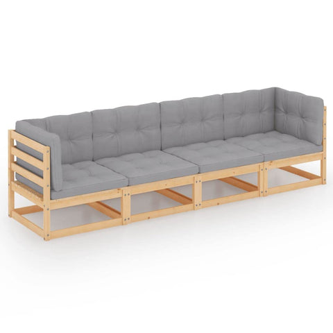 vidaXL 4-Seater Garden Sofa Set, Outdoor Patio Furniture with Cushions, Solid Pinewood and 100% Polyester Fabric, Easy Assembly, ic Charm, Durable Gray