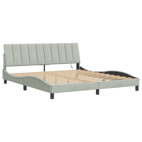 vidaXL Bed Frame with LED Without Mattress Hanko, Platform Bed Frame with Back Support, Bed Base, Bedroom Furniture for Double Bed, Mattress Foundation, Light Gray 72"x83.9" California King Velvet