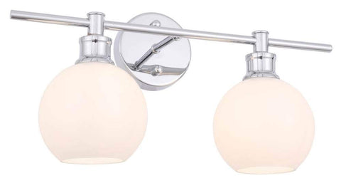 Living District Collier Industrial Mid-Century Modern 2 Light Entryway and Bathroom Wall Sconce in Chrome and Frosted White Glass