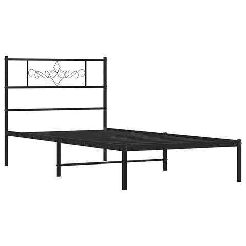 vidaXL 12 Inch Modern Black Twin Bed Frame with Headboard, Sturdy Metal Platform Bed Frame & Slats, Extra Under Bed Storage, No Box Spring Needed, Without Mattress