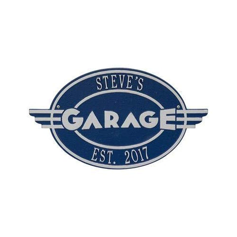 Whitehall 1655DS Moderno Garage Personalized Plaque in Dark Blue and Silver Color 10.25 x 18 x 0.25