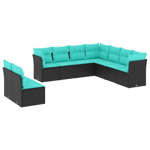 vidaXL - Patio Sofa Set with Cushions 9-Piece Black Poly Rattan Outdoor Furniture - Flexible Modular Design
