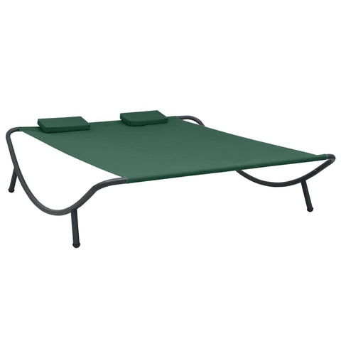vidaXL Lounge Bed for Patio, Scandinavian Style, Weather-Resistant Oxford Fabric with Powder-Coated Steel Frame, Includes 2 Thickly-Padded Pillows - Green