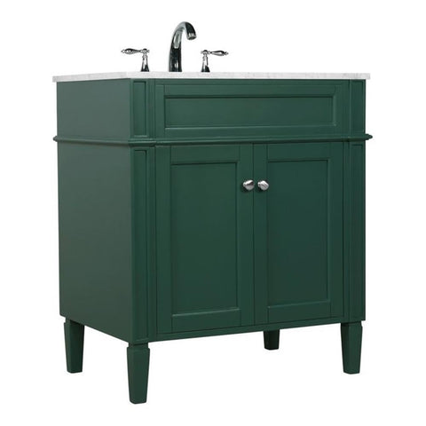 Elegant Decor Park Avenue 30" Metal MDF Marble Single Bathroom Vanity in Green