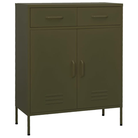 vidaXL Steel Storage Cabinet - Olive Green, Two Drawers & Adjustable Shelf, 31.5"x13.8"x40"