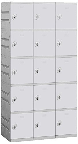 12 Inch Wide Five Tier Plastic Locker - 3 Wide - 6 Feet High - 18 Inches Deep - Gray - Unassembled