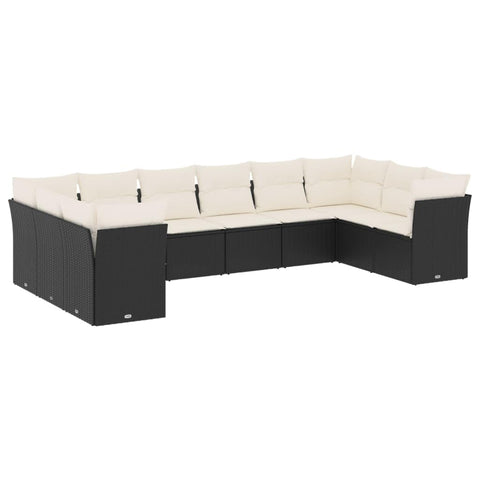 vidaXL Patio Sofa Set with Cushions 10 Piece, Outdoor Conversation Set, Patio Sectional Sofa for Balcony Garden, Modern Style, Black Poly Rattan