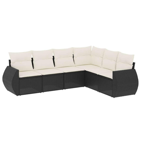 vidaXL Patio Sofa Set with Cushions 6 Piece, Outdoor Conversation Set, Sectional Sofa for Balcony Garden, Modern Style, Black Poly Rattan