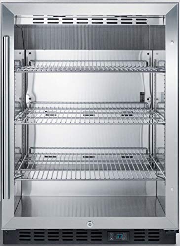 Summit 24" Undercounter Beverage Refrigerator with Reversible Glass Door | Commercial Display Fridge for Wine Beer Soda | 5.0 Cu Ft, (3) Shelves, 23.63"W x 23.5"D x 34"H, Stainless Steel, Black, NSF