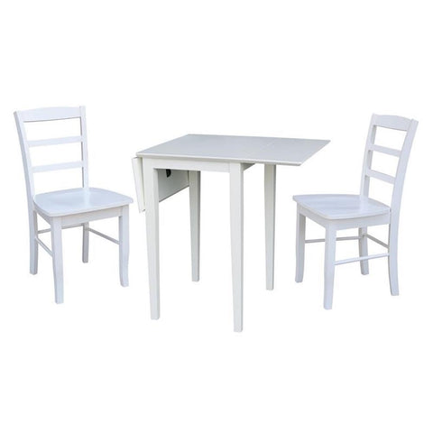 IC INTERNATIONAL CONCEPTS Small Wood Dual Drop Leaf Dining Table with 2 Madrid Ladderback Chairs in White