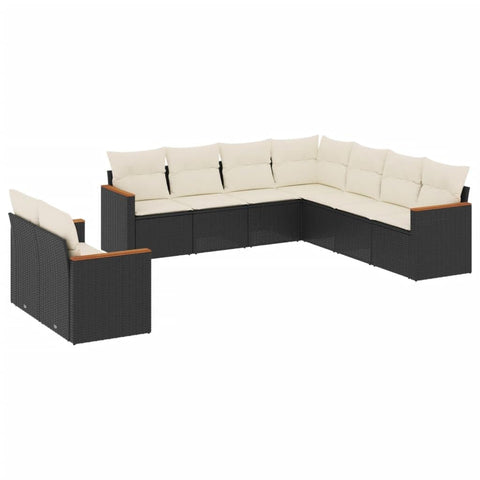 vidaXL Patio Sofa Set with Cushions 9 Piece, Outdoor Conversation Set, Sectional Sofa for Balcony Garden, Modern Style, Black Poly Rattan