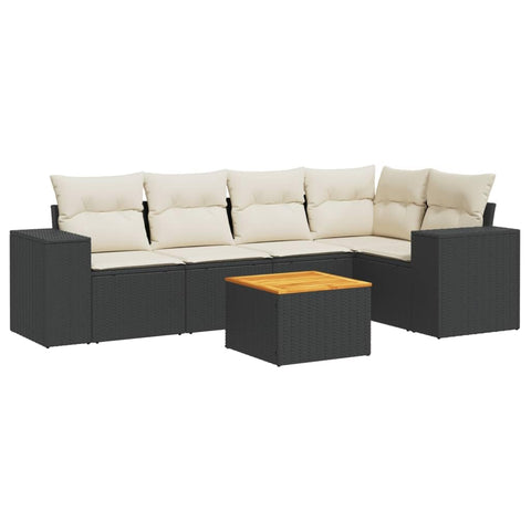 vidaXL Patio Sofa Set with Cushions 6 Piece, Outdoor Conversation Set, Patio Sectional Sofa for Balcony Garden, Modern Style, Black Poly Rattan