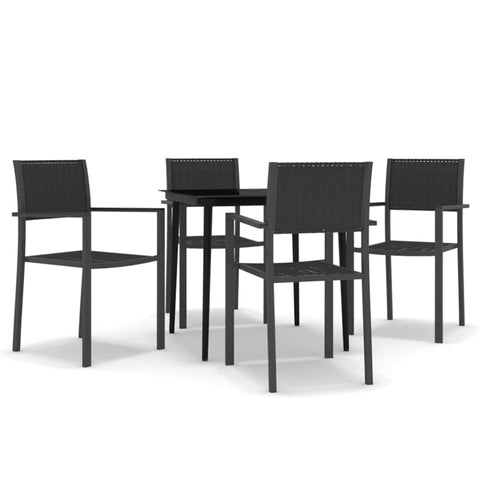 vidaXL Patio Dining Set in Black with Glass Tabletop - 5-Piece Powder-Coated Steel Outdoor Furniture Set with 4 Rattan-Look Chairs for Garden, Balcony
