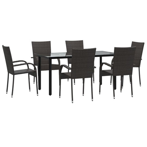 vidaXL Patio Dining Set 7 Piece, Rattan Patio Conversation Set, Wicker Outdoor Dining Table and Chair Set for Garden, Modern Style, Brown Poly Rattan