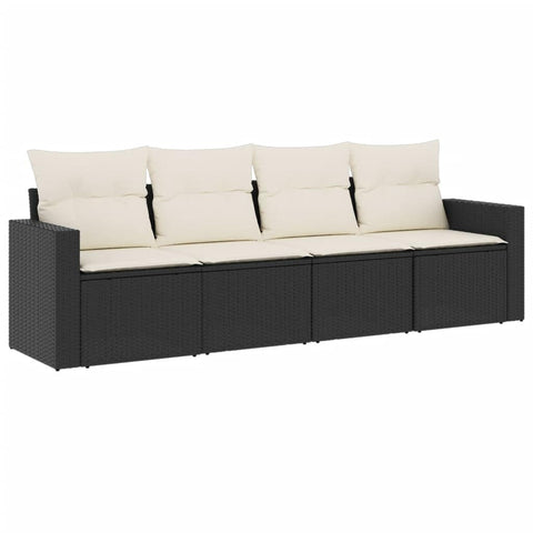 vidaXL Patio Sofa Set with Cushions 4 Piece, Outdoor Conversation Set, Sectional Sofa for Balcony Garden, Patio Furniture, Black Poly Rattan
