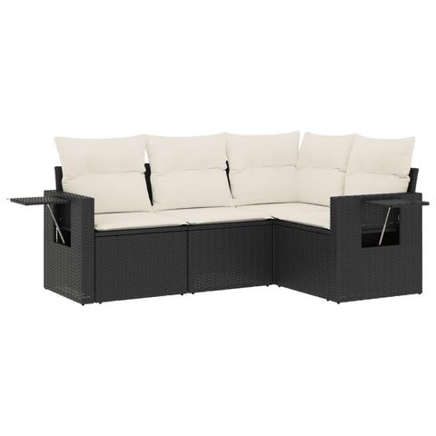 vidaXL Patio Sofa Set with Cushions 4 Piece, Outdoor Conversation Set, Sectional Sofa for Balcony Garden, Modern Style, Black Poly Rattan