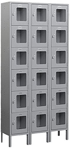 Salsbury Industries Assembled 6-Tier Box Style See-Through Metal Locker with Three Wide Storage Units, 6-Feet High by 12-Inch Deep, Gray