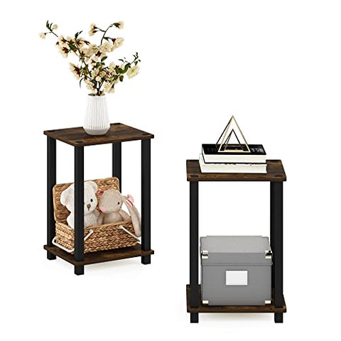 Furinno Simplistic End Table Small Set of 2 Amber Pine/Black