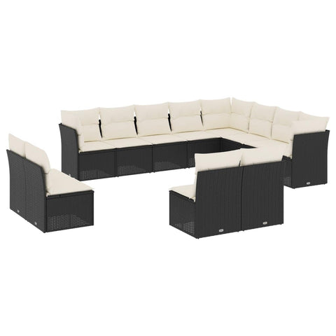 vidaXL 12 Piece Garden Sofa Set with Cushions Black Poly Rattan Modular for Outdoor Relaxation and Social Gatherings Furniture Patio Lounge Sectional Wicker Conversation