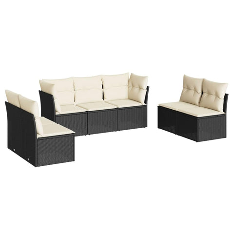 vidaXL Patio Sofa Set with Cushions 7 Piece, Outdoor Conversation Set, Patio Furniture Set for Balcony Garden, Modern Style, Black Poly Rattan