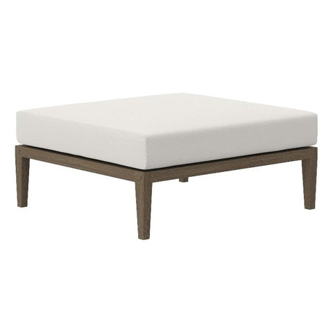 Modway Northlake Teak Outdoor Ottoman in Weathered Gray White – Large Square Patio Footrest with Cushion