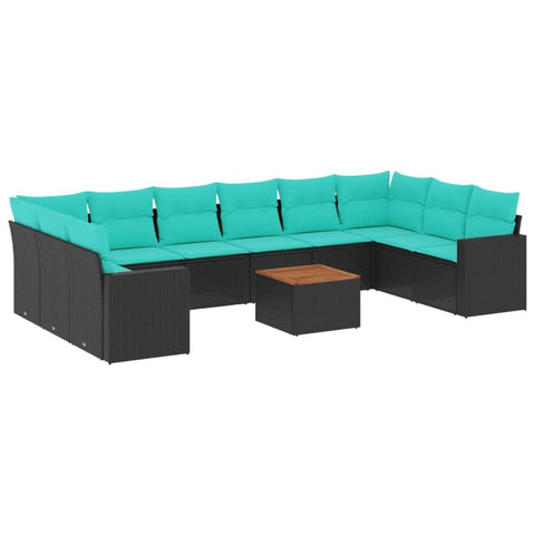 vidaXL Patio Sofa Set with Cushions 11 Piece, Outdoor Conversation Set, Patio Sectional Sofa for Balcony Garden, Black Poly Rattan