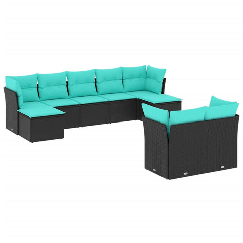 vidaXL Patio Sofa Set - 9 Piece Black Poly Rattan Outdoor Furniture with Cushions - Modular Design for Garden, Patio or Terrace