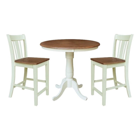 IC INTERNATIONAL CONCEPTS 36" Wood Round Pedestal Counter Height Dining Table with 2 Stools - Multi-Color