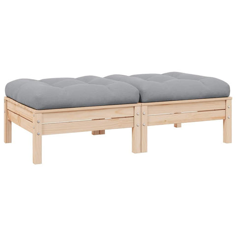 vidaXL Solid Pinewood 2-Seater Patio Sofa with Gray Cushions Garden Outdoor Lawn Yard Terrace Balcony Seat Seating Footstool Footrest Sofa Furniture