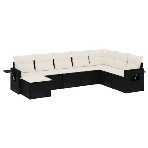 vidaXL Patio Sofa Set with Cushions 8 Piece, Outdoor Conversation Set, Sectional Sofa for Balcony Garden, Modern Style, Black Poly Rattan