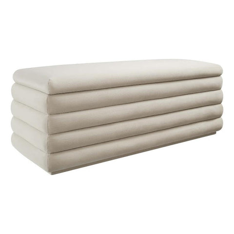 Modway Mezzo 46 Inch Performance Velvet Upholstered Storage Bench in Almond - Channel Tufted Ottoman for Bedroom, Entryway - Versatile Bed and Living Room Bench with Storage