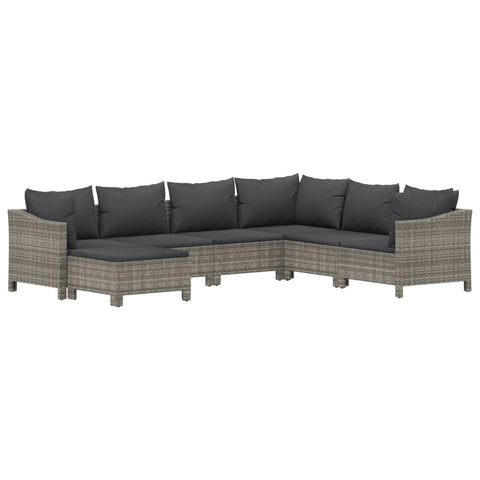 vidaXL Patio Furniture Set 7 Piece, Outdoor Armchair Sofa Ottoman with Cushions, Sectional Conversation Set for Garden Balcony, Gray Poly Rattan