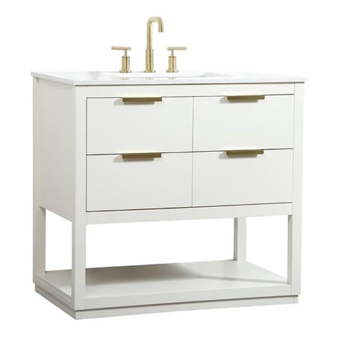 Elegant Decor Larkin 36" Solid Wood MDF Single Bathroom Vanity in White