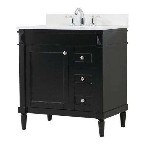 Elegant Decor Indoor Modern Under Sink Bathroom Fixtures Storage Organizer Cabinet 32 inch Single Bathroom Vanity - Black with backsplash