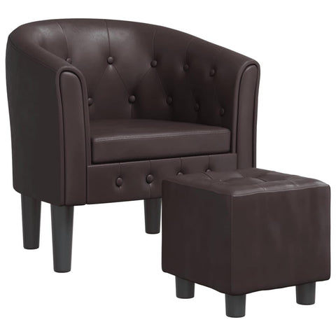 vidaXL Brown Heritage Faux Leather Tub Chair with Footstool - Ultra-Comfortable Padded Seat, Armrest and Backrest - Ideal for Living Room, Bedroom, Office or Lounge