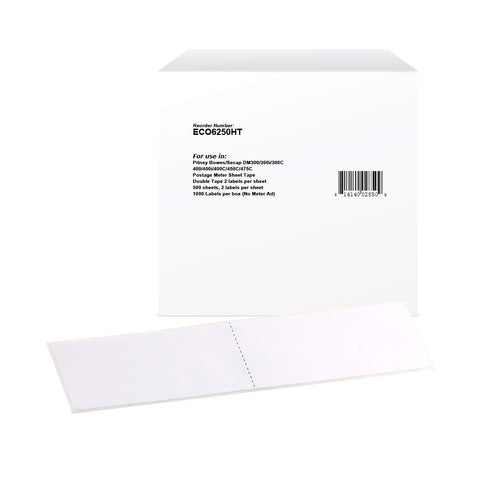 Pitney Bowes/Secap DM300 300i 300C 400 400i 400C 450C 475C - Postage Meter Sheet Tape Double Tape Double 2 labels per sheet 500 sheets 2 labels per sheet (1000 Labels per box (No Meter Ad)